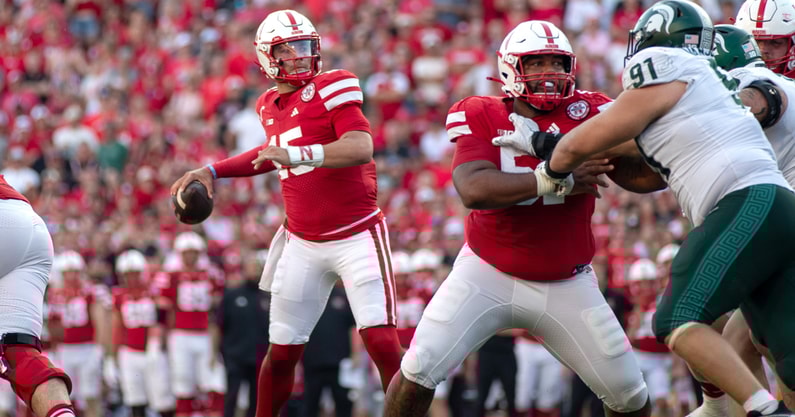 Nebraska football QB Dylan Raiola during the Huskers' 38-27 win over Michigan State