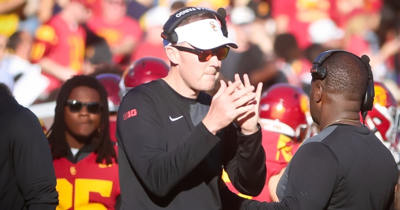 USC head coach Lincoln Riley reacts during a game against the Michigan Wolverines
