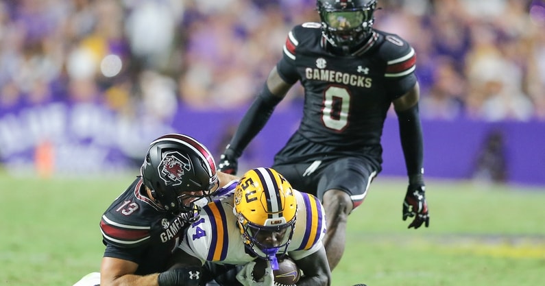 South Carolina's David Bucey makes a tackle against LSU (Photo: CJ Driggers | GamecockCentral.com)