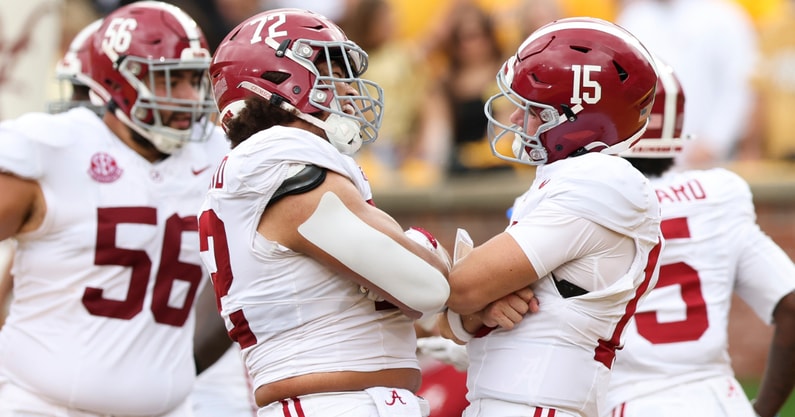 Alabama OL Parker Brailsford and QB Ty Simpson