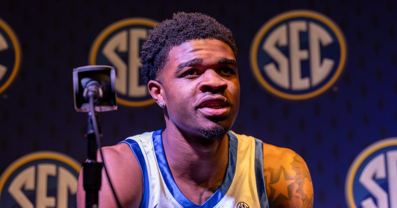 Oct 14, 2025; Birmingham, AL, USA; Kentucky Wildcats guard Otega Oweh talks with the media during SEC Media Days at Grand Bohemian Hotel. Mandatory Credit: Vasha Hunt-Imagn Images