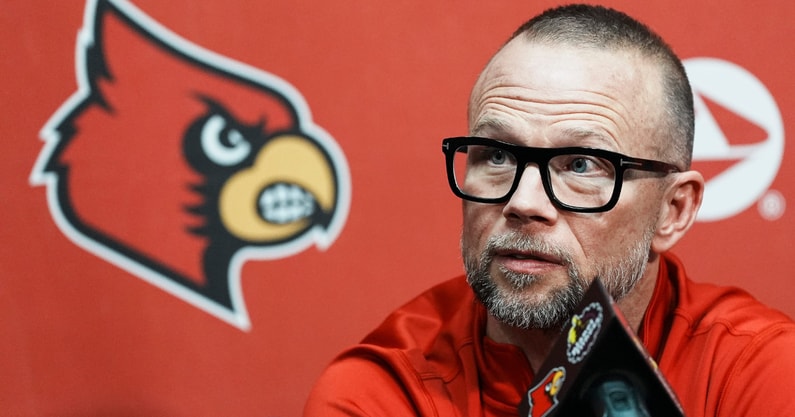 Louisville men's basketball coach Pat Kelsey talks to reporters during the Cardinals' media day for the 2025-26 basketball season on Wednesday Oct. 15, 2025 in Louisville, Kentucky.