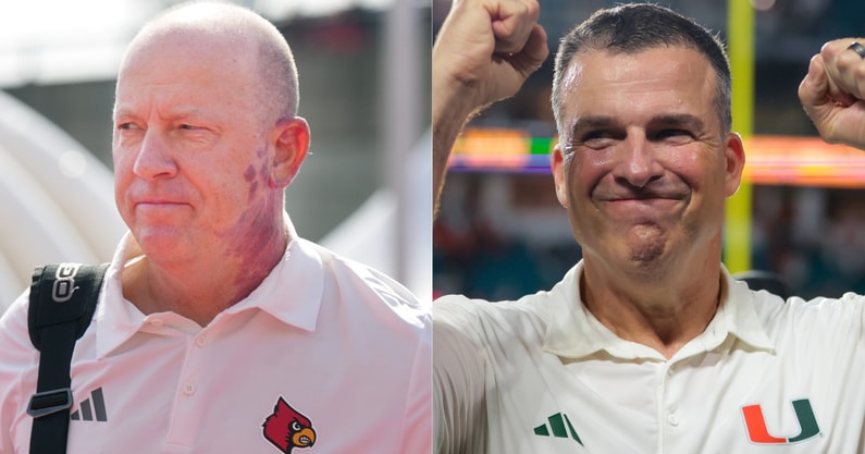 Louisville HC Jeff Brohm, Miami HC Mario Cristobal