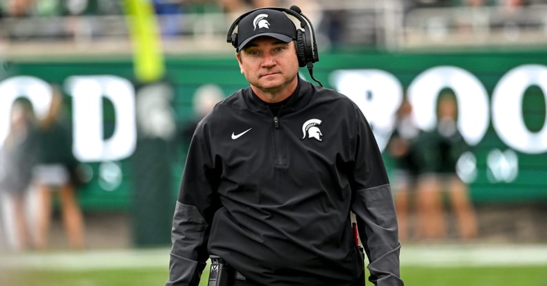Michigan State's head coach Jonathan Smith walks the sideline during the fourth quarter in the game against UCLA on Saturday, Oct. 11, 2025, at Spartan Stadium in East Lansing. - Nick King, USA TODAY Sports