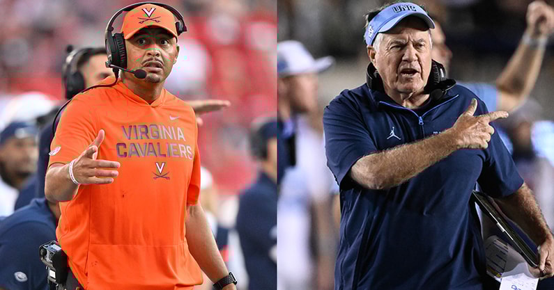 Virginia HC Tony Elliott, North Carolina HC Bill Belichick