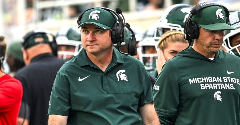 Michigan State's head coach Jonathan Smith look son against Youngstown State during the fourth quarter on Saturday, Sept. 13, 2025, at Spartan Stadium in East Lansing. - Nick King, USA TODAY Sports