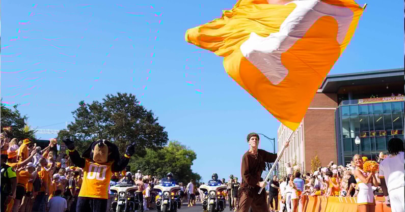 The Volunteer and Smokey start off the Vol Walk before a NCAA football game between Tennessee and UAB at Neyland Stadium in Knoxville, Tenn., September 20, 2025. (© Angelina Alcantar/News Sentinel / USA TODAY NETWORK via Imagn Images)