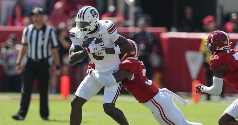 South Carolina's Nyck Harbor catches a pass against Alabama (Photo: CJ Driggers | GamecockCentral.com)