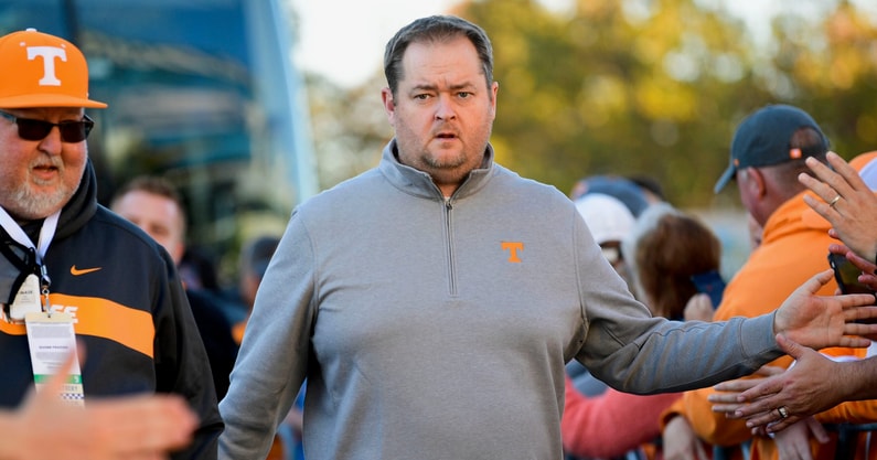 Calvin Mattheis/News Sentinel / USA TODAY NETWORK | Tennessee Head Coach Josh Heupel greets fans during the Vol Walk ahead of an SEC football game between Tennessee and Kentucky at Kroger Field in Lexington, Ky. on Saturday, Nov. 6, 2021.