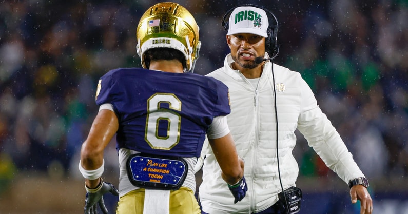 Notre Dame coach Marcus Freeman Jordan Faison USC