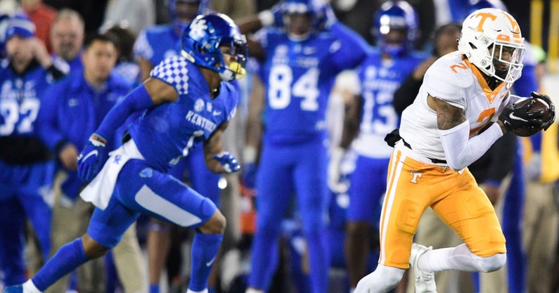 A pick six by Tennessee DB Alontae Taylor was the difference-maker in a 2021 win over Kentucky, via Calvin Mattheis:News Sentinel : USA TODAY NETWORK