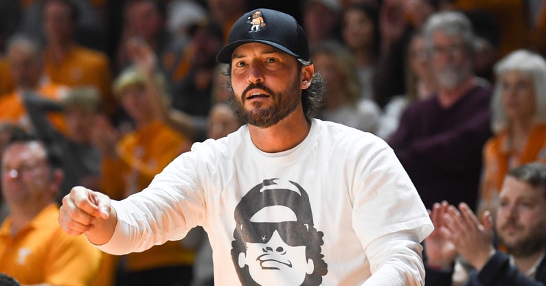Caitie McMekin/News Sentinel / USA TODAY NETWORK | Tennessee baseball coach Tony Vitello during an NCAA college basketball game between the Missouri Tigers and the Tennessee Volunteers in Thompson-Boling Arena in Knoxville, Saturday Feb. 11, 2023. Missouri defeated Tennessee in the final second of the game, 86-85.