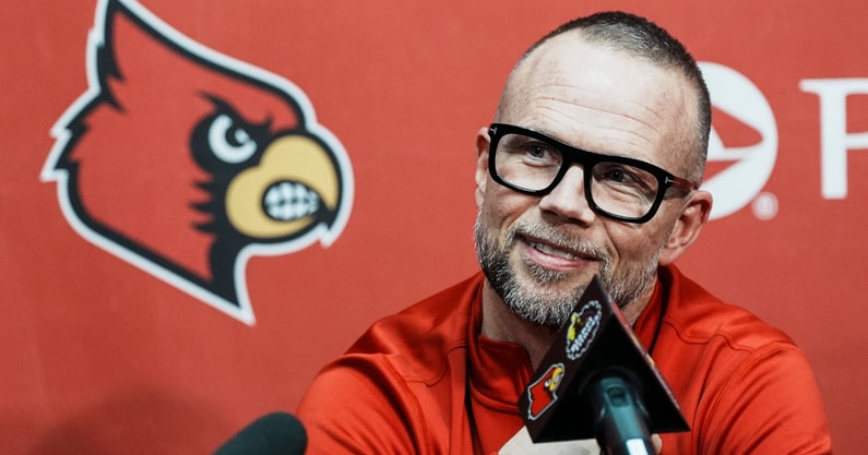 Louisville men's basketball coach Pat Kelsey talks to reporters during the Cardinals' media day for the 2025-26 basketball season on Wednesday Oct. 15, 2025 in Louisville, Kentucky.