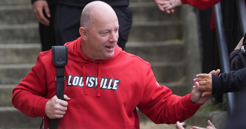 Louisville coach Jeff Brohm at the Card March at the Louisville versus Boston College game Saturday afternoon at L&N Stadium. Oct. 25, 2025