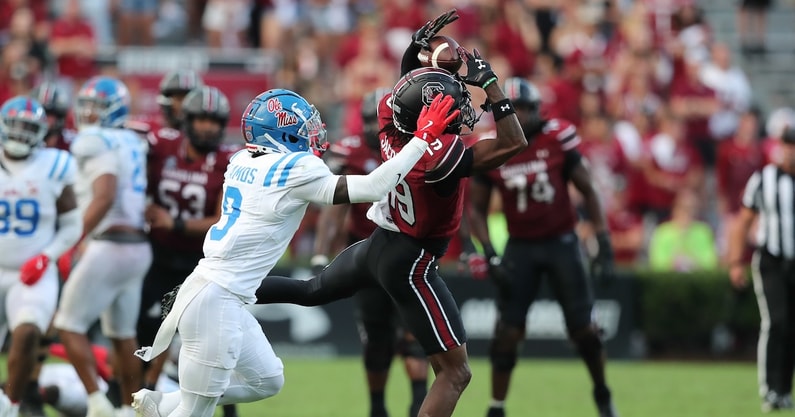 South Carolina's Dre Jacobs catches a pass against Ole Miss in 2024 (Photo: CJ Driggers | GamecockCentral.com)