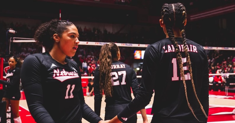 Nebraska volleyball Teraya Sigler, Taylor Landfair (Photo by Nebraska Social Media)