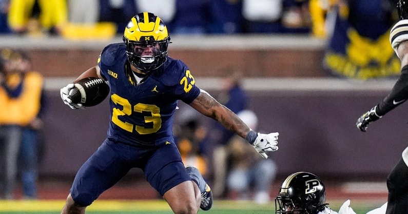Michigan Wolverines football running back Jordan Marshall rushed for 185 yards and 3 touchdowns against Purdue. (Photo by Junfu Han / USA TODAY NETWORK via Imagn Images)