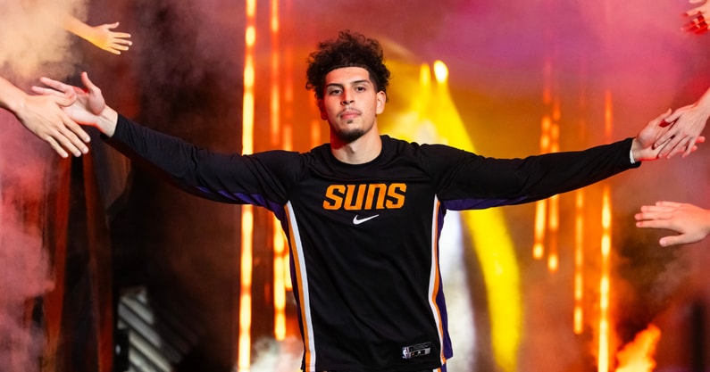 Oct 22, 2025; Phoenix, Arizona, USA; Phoenix Suns guard Koby Brea against the Sacramento Kings at the Mortgage Matchup Center. Mandatory Credit: Mark J. Rebilas-Imagn Images