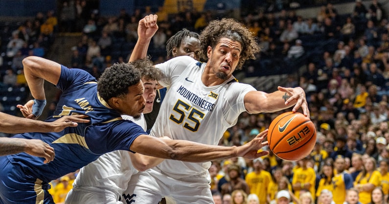 West Virginia center Harlan Obioha against Mount St. Mary's