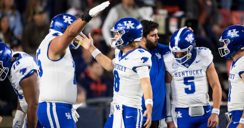 Kentucky QB Cutter Boley celebrates a win over Auburn, via Jake Crandall: Advertiser : USA TODAY NETWORK via Imagn Images