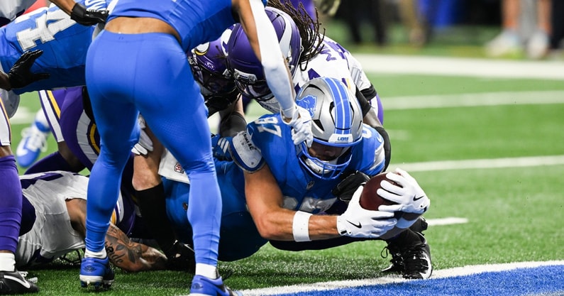 Sam LaPorta found the end zone for the Lions on Sunday. (Photo by Lon Horwedel-Imagn Images)