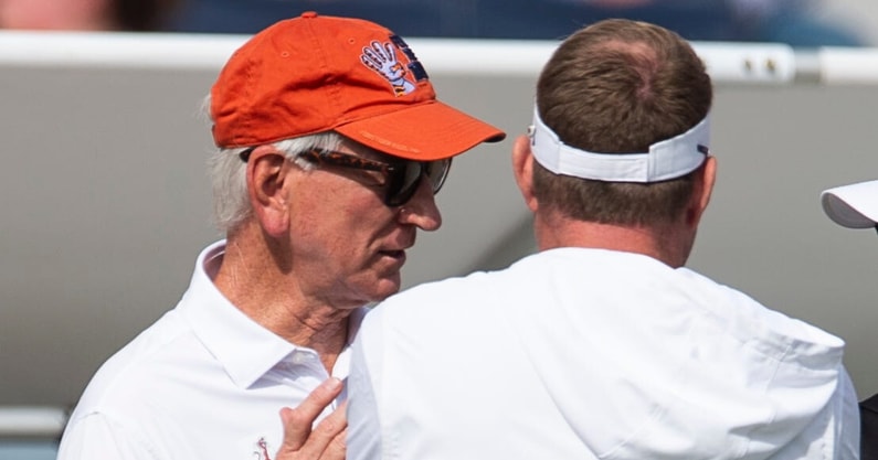 Tommy Tuberville and Hugh Freeze before Auburn's game against Vanderbilt on Nov. 2, 2024. (Photo by USA Today)