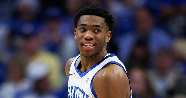 Nov 7, 2025; Lexington, Kentucky, USA; Kentucky Wildcats forward Brandon Garrison (10) runs down the court after making a basket during the first half against the Valparaiso Beacons at Rupp Arena at Central Bank Center. Mandatory Credit: Jordan Prather-Imagn Images