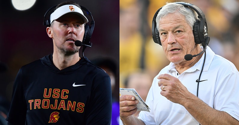 USC HC Lincoln Riley and Iowa HC Kirk Ferentz