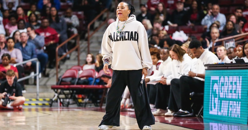 South Carolina women's basketball coach Dawn Staley during the Bowling Green game on Nov 7 2025-Katie Dugan GamecockCentral