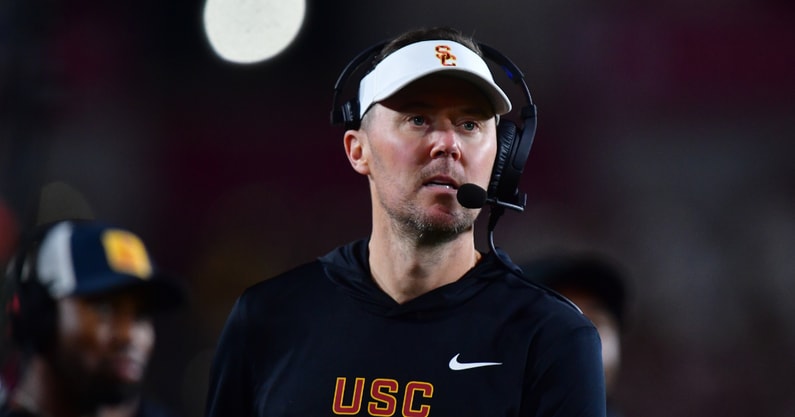 USC Trojans head coach Lincoln Riley watches game action against the Northwestern Wildcats during the second half at the Los Angeles Memorial Coliseum
