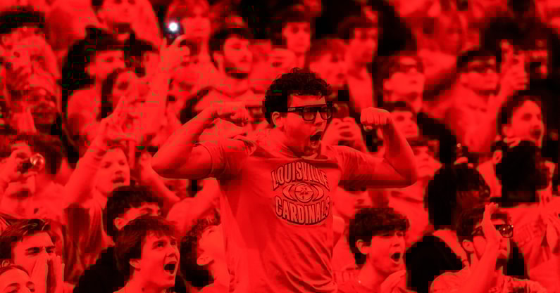 Kentucky fans are probably seeing red, like this Louisville student, after the loss to the Cards, via Matt Stone:Courier Journal : USA TODAY NETWORK via Imagn Images