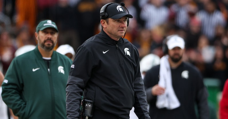 Michigan State Spartans head coach Jonathan Smith looks on during the first half against the Minnesota Golden Gophers at Huntington Bank Stadium. - Matt Krohn, USA TODAY Sports