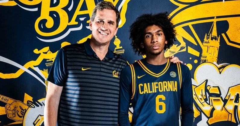 2026 guard Dionycius Bakare and Cal head coach Mark Madsen