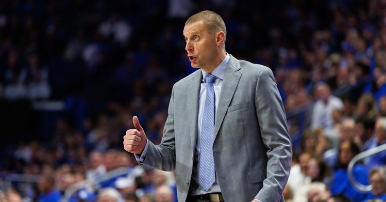 Nov 14, 2025; Lexington, Kentucky, USA; Kentucky Wildcats head coach Mark Pope gives his players a thumbs up during the second half against the Eastern Illinois Panthers at Rupp Arena at Central Bank Center. Mandatory Credit: Jordan Prather-Imagn Images