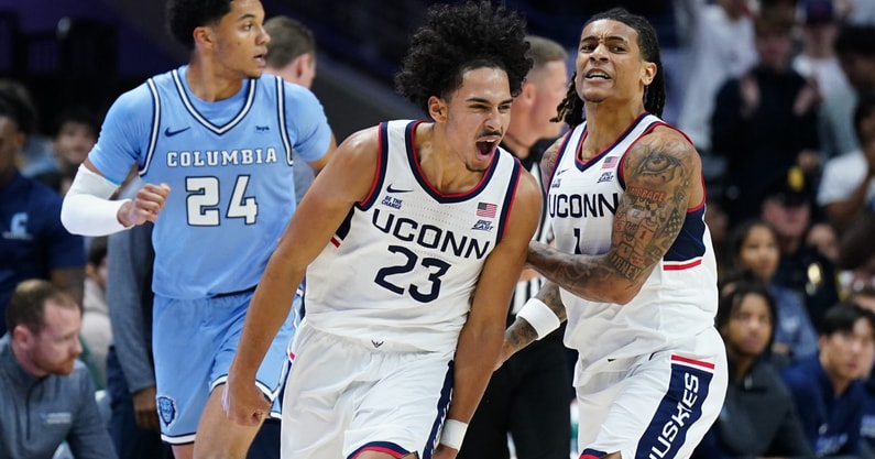 UConn basketball players Jayden Ross and Solo Ball