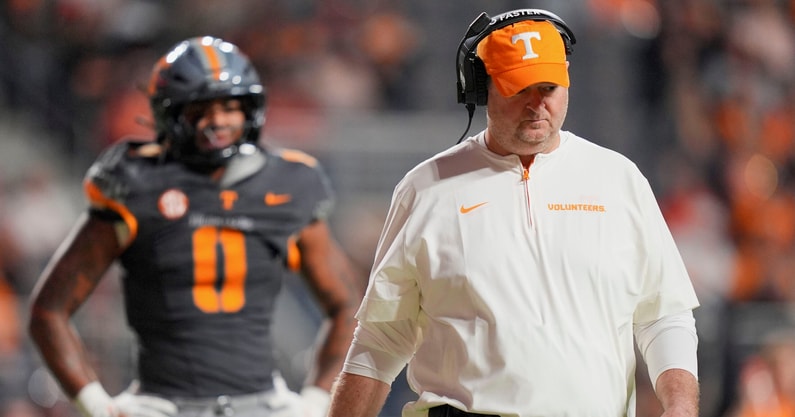 Brianna Paciorka/News Sentinel / USA TODAY NETWORK via Imagn Images | Tennessee football coach Josh Heupel during the NCAA college football game against New Mexico State on November 15, 2025, in Knoxville, Tenn.