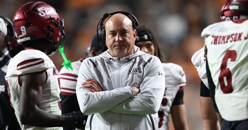 Nov 15, 2025; Knoxville, Tennessee, USA; New Mexico State Aggies head coach Tony Sanchez during the second half against the Tennessee Volunteers at Neyland Stadium. Mandatory Credit: Randy Sartin-Imagn Images
