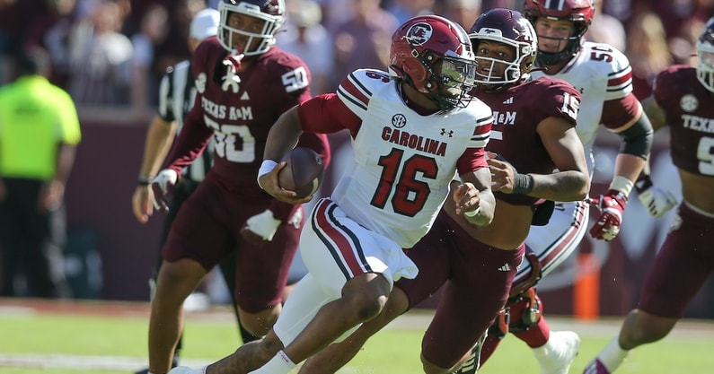 LaNorris Sellers runs against Texas A&M (CJ Driggers | GamecockCentral.com)