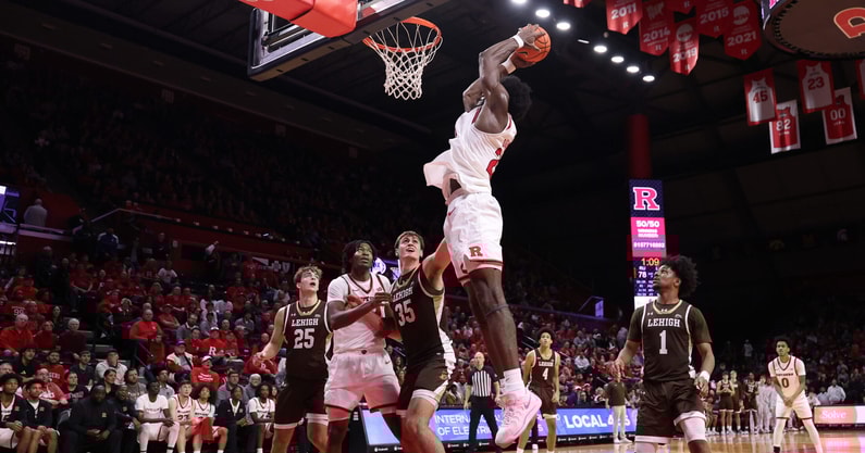 Rutgers Basketball center Emmanuel Ogbole versus Lehigh 2025