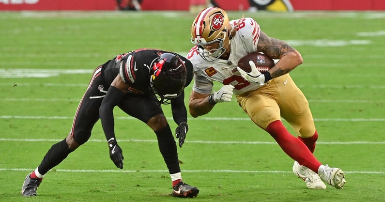 George Kittle had a huge game for the 49ers on Sunday. (Photo by Matt Kartozian-Imagn Images)