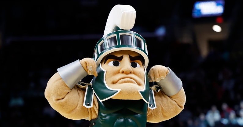 Sparty, the Michigan State mascot, via Rick Osentoski-Imagn Images