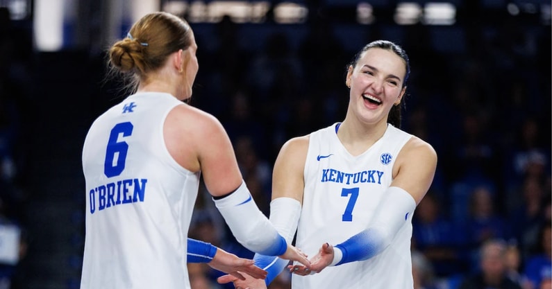 Kentucky volleyball players Kassie O'Brien (left) and Eva Hudson - Avery Deweese, UK Athletics