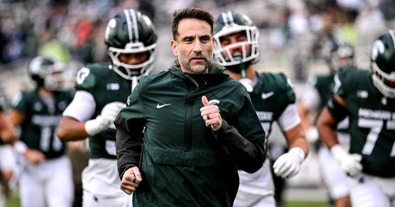 Michigan State's defensive coordinator Joe Rossi runs to the locker room before the game against Penn State on Saturday, Nov. 15, 2025, at Spartan Stadium in East Lansing. - Nick King, USA TODAY Sports.