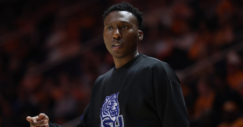 Nov 20, 2025; Knoxville, Tennessee, USA;  Tennessee State Tigers head coach Nolan Smith during the first half against the Tennessee Volunteers at Thompson-Boling Arena at Food City Center. Mandatory Credit: Randy Sartin-Imagn Images