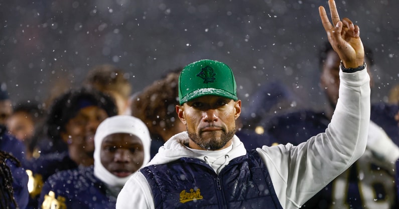 Notre Dame head coach Marcus Freeman Navy