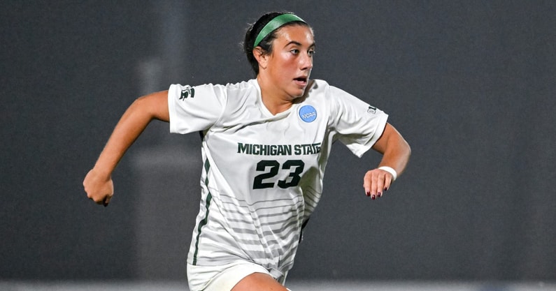 Michigan State's Bella Najera moves the ball against Wake Forest during the first half on Thursday, Nov. 20, 2025, in the second round of the NCAA women's soccer tournament at DeMartin Stadium. - Nick King, USA TODAY Sports