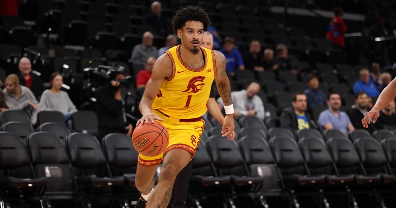 USC Trojans guard Rodney Rice (1) dribbles the ball during the first half of the Hall of Fame Series game against the Illinois State Redbirds at Intuit Dome