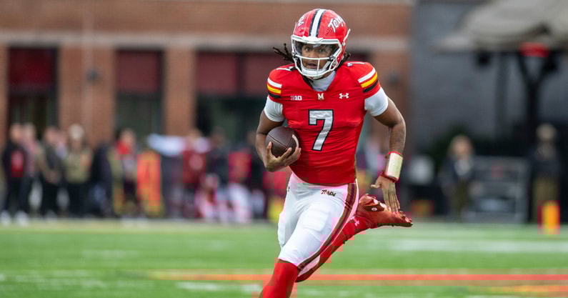 Maryland Terrapins quarterback Malik Washington (7) scrambles during the first quarter against the Michigan Wolverines at SECU Stadium. - Tommy Gilligan, USA TODAY Sports