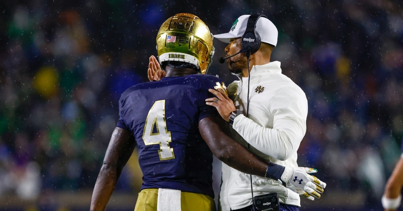 Notre Dame HC Marcus Freeman RB Jeremiyah Love USC