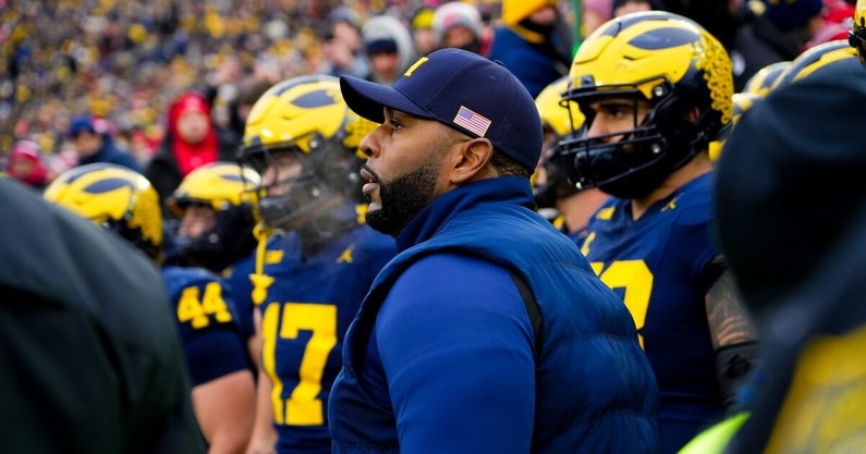 Michigan Wolverines head coach Sherrone Moore prepares to take the field before the the NCAA football game against the Ohio State Buckeyes at Michigan Stadium on Saturday, Nov. 29, 2025 in Ann Arbor, Michigan. (Columbus Dispatch)